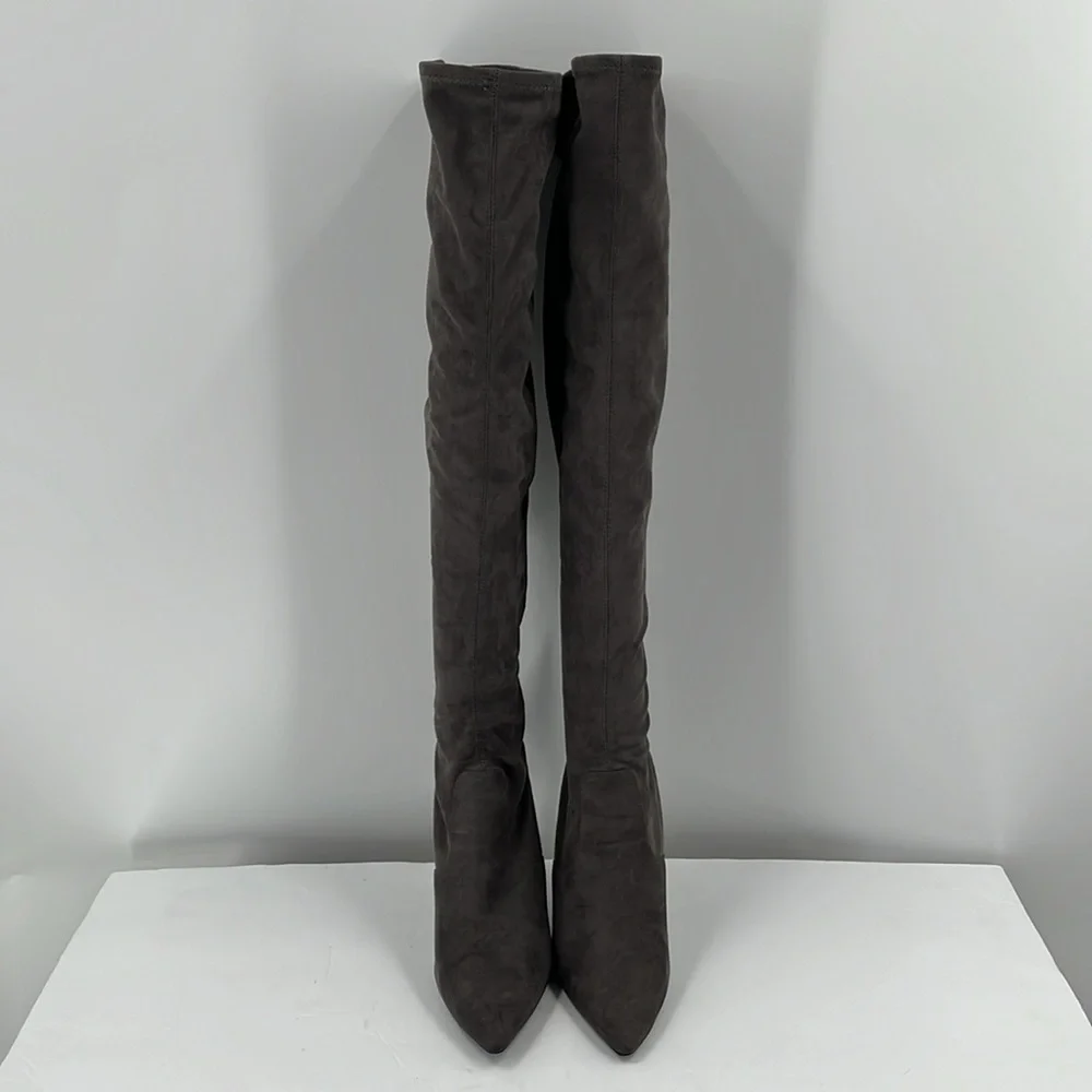 Steve Madden Tall Pointed-Toe Stiletto Over-The-Knee Boots in Charcoal